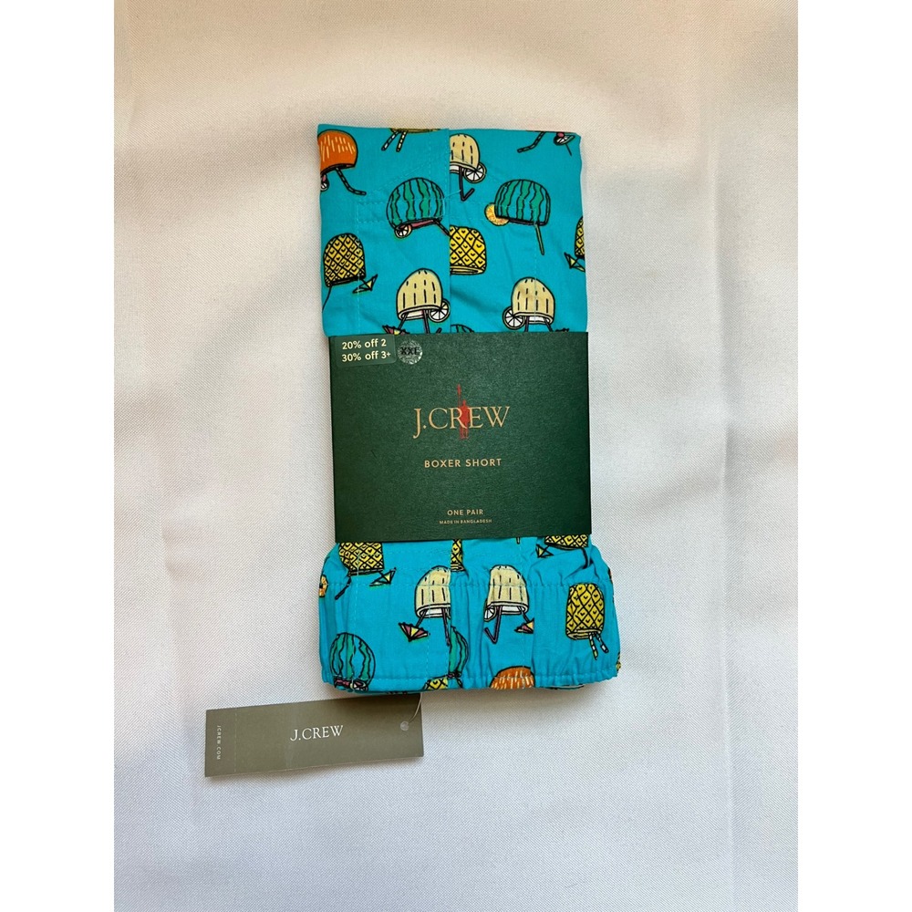 J.CREW Cotton Woven Boxer Shorts Turquoise Tropical Drink Print XXL 1 Pair NWT